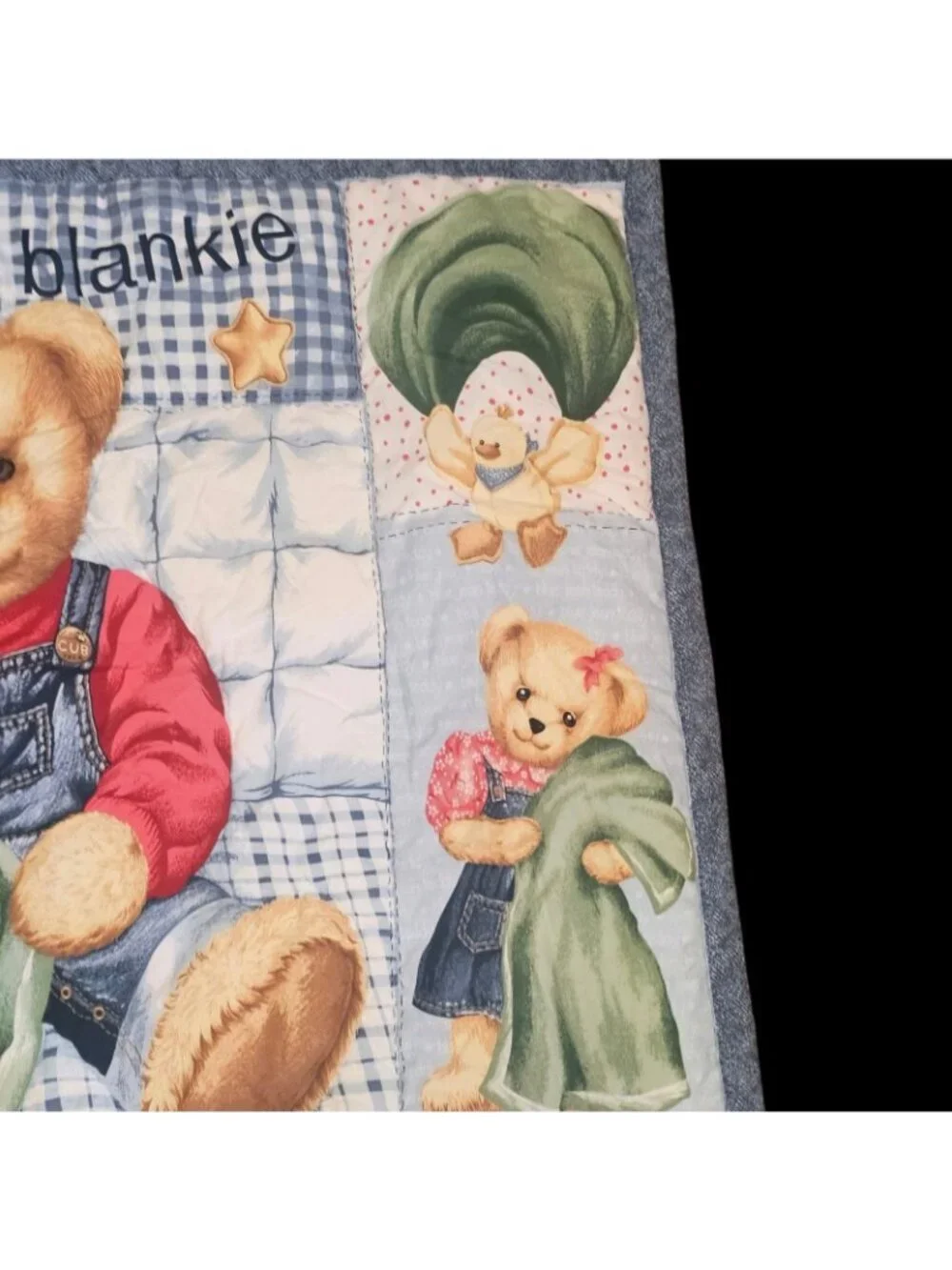 VTG Blue Jean Teddy Bear Blanket Quilt Springs Industries